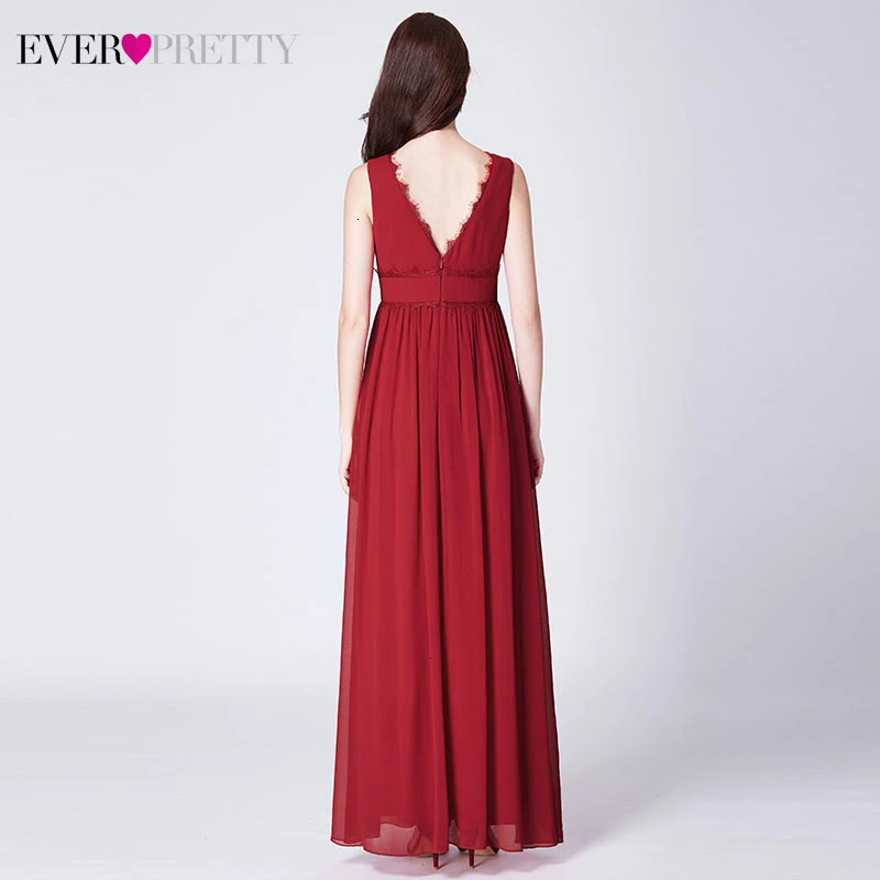 Robe De Soiree винтажные красные вечерние платья Ever Pretty A-Line с v-образным вырезом без рукавов с рюшами элегантные шифоновые вечерние платья