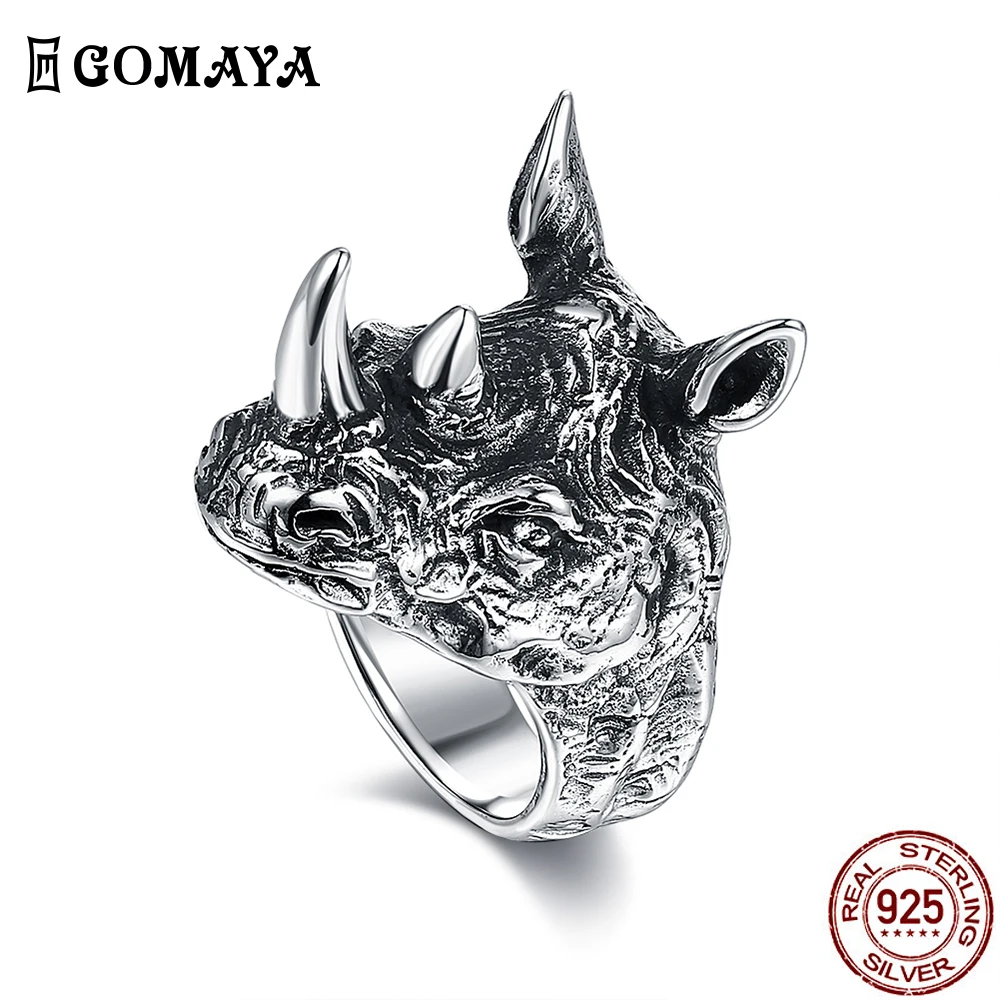 

GOMAYA Rings For Men Super Cool Black Rhinoceros Shape Punk Style Ring Birthday Party Prom Men Jewley Give Best Friend On Sale