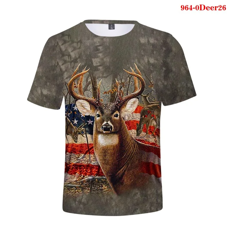 

2021 Forest Deer 3d Men Hoodie Summer New Short Sleeve Fashion Oversize Tee Shirts Women Funny Streetwear Deer Men's Clothing