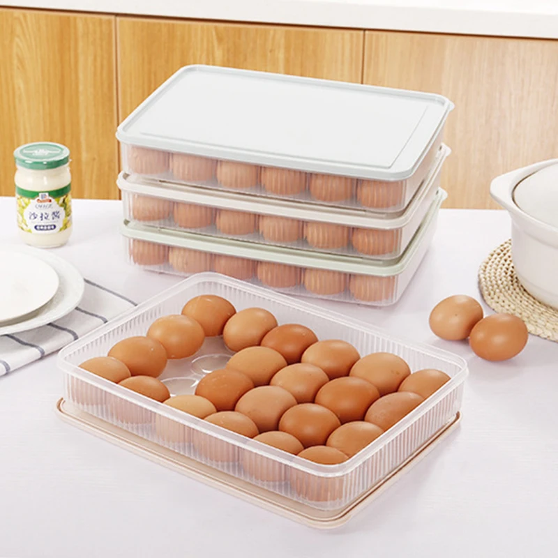 

Household Egg Storage Box Food Grade Plastic Egg Box With Cover Transparent Dumpling Box Refrigerator Organizer Kitchen Supplies