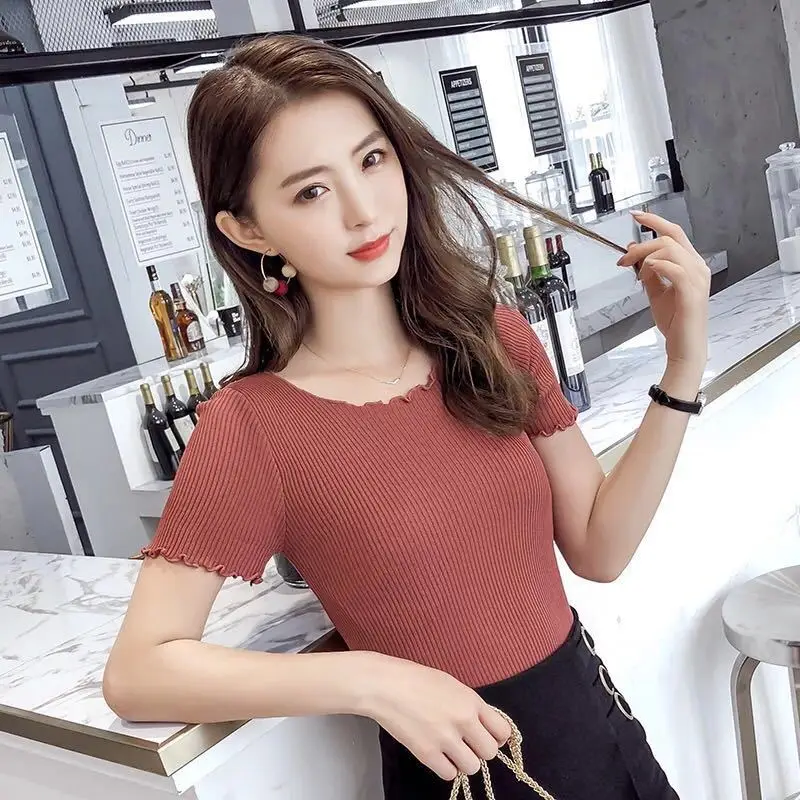 Женская футболка с коротким рукавом летний короткий пуловер свитер топ женские