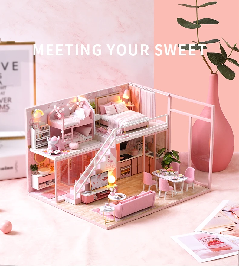 CUTEBEE DIY кукольный домик деревянные кукольные домики Миниатюрный Кукольный дом набор мебели Каса музыка светодиодные игрушки для детей подарок на день рождения M21