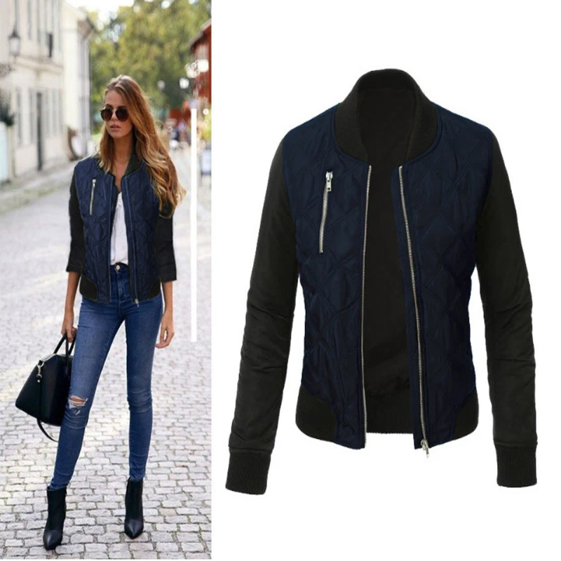 Женская Стеганая куртка на молнии маленькое пальто в европейском и американском
