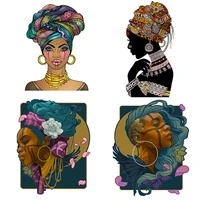 india flower black girl thermo heat transfer sticker on clothes diy african women t shirt iron on patches for clothing applique