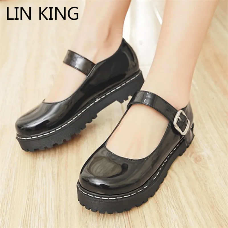 LIN KING/женские туфли лодочки на танкетке Однотонные из лакированной кожи