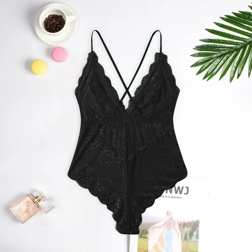 Женский кружевной комбинезон сексуальный черный с пуш-ап косточками Рабочий