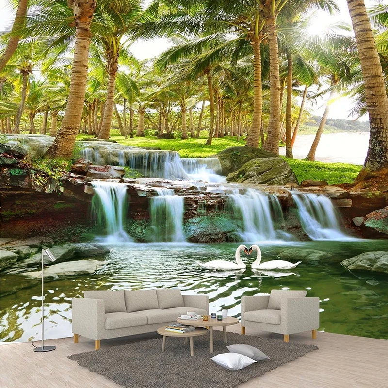 Пользовательские обои 3D кокосовый лес водопады фото настенные фрески гостиная ТВ диван фон стикер на стену самоклеящийся Декор