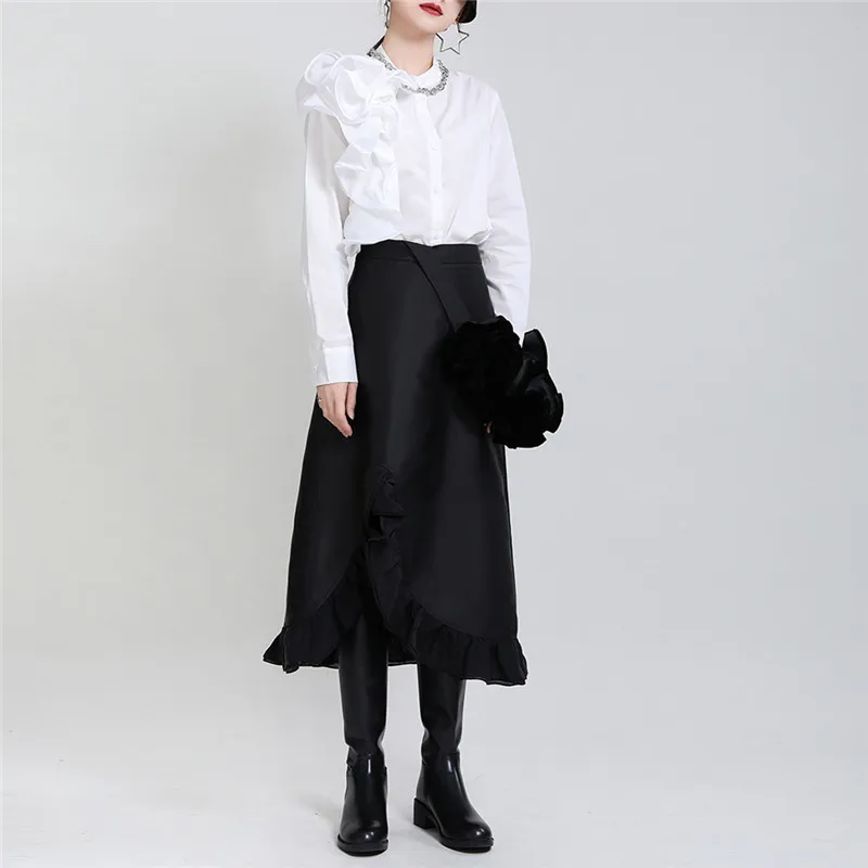 

Johnature 2021 Spring New Three-dimensional Lace Fashion Women Skirts All Math Irregular Loose Slits Female Skirts