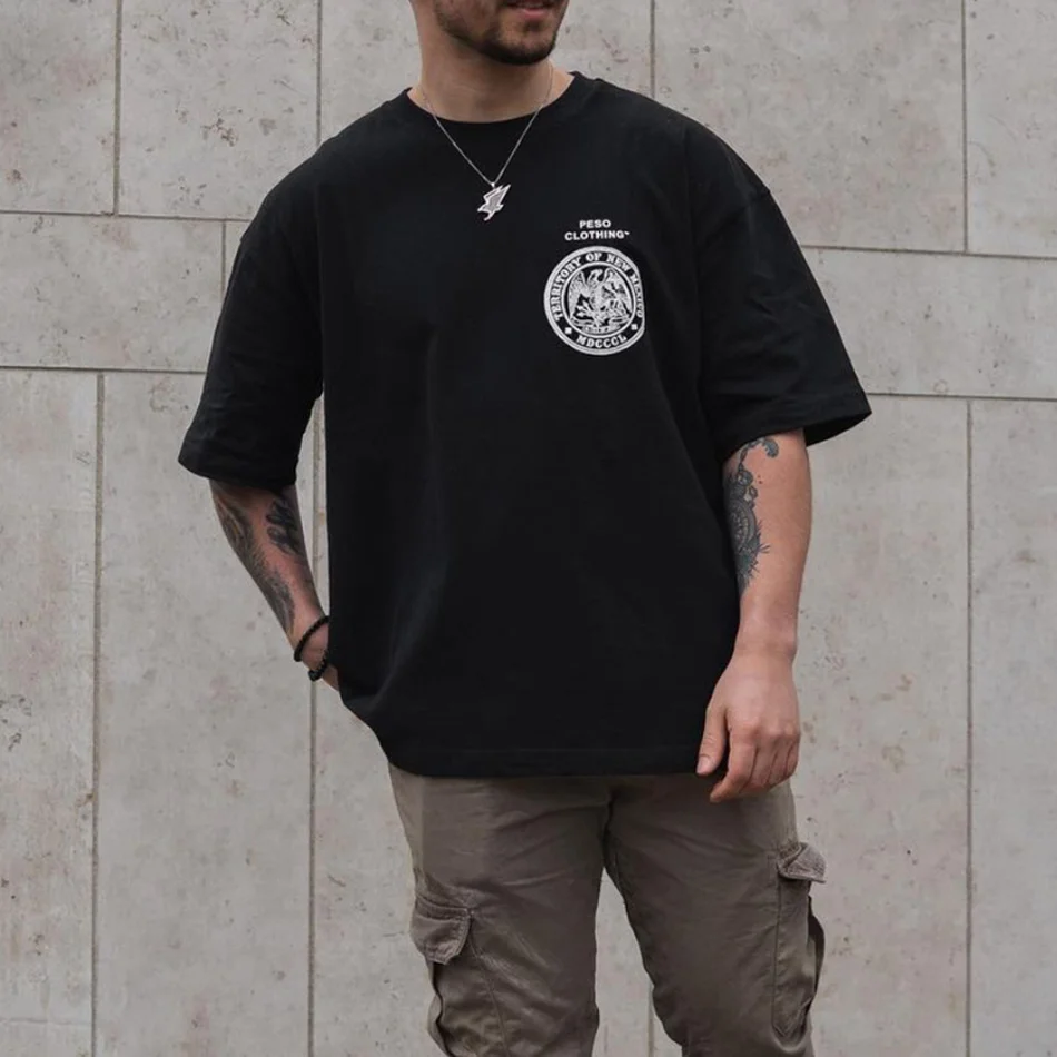 

Oversized PESO T-shirt Men Women 1:1 High Street Foam Printing T Shirt Tops Tee men clothing harajuku shirts