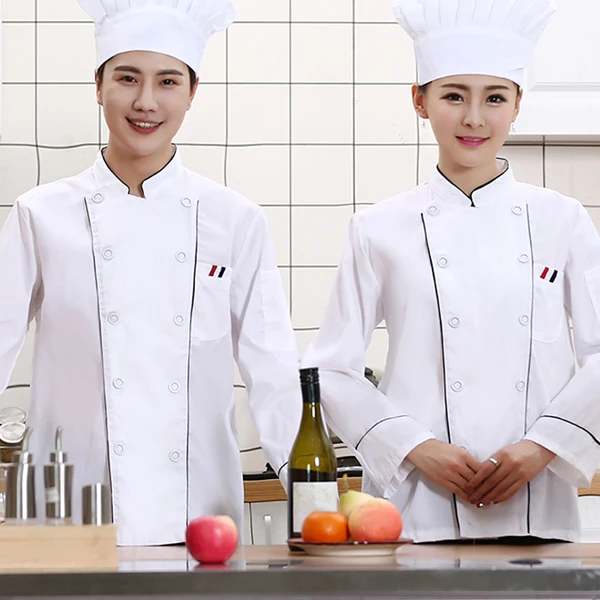 Мужской и женский Ресторан пекарня Барбекю Куртка Кухня Повара Униформа двубортный дышащий шеф-повара Пальто Фартук Рабочая одежда - Цвет: Style1 Long Jacket