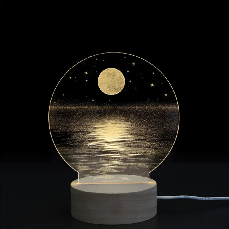 Креативный деревянный Базовый 3d светильник светодиодный Рождественский