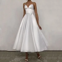 jiayigong ankle length a line satin wedding dress thin straps v neck backless bridal gowns custom plus size