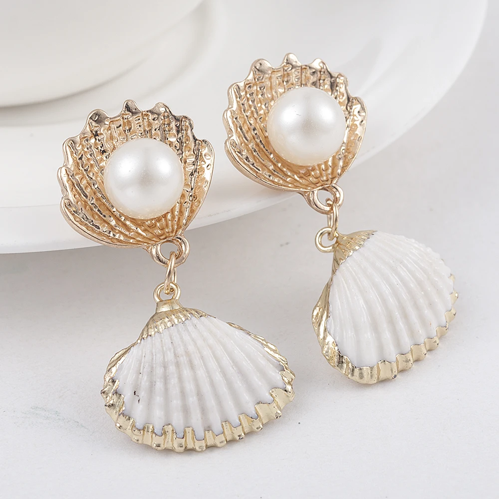 Морская раковина кулон эффектные висячие серьги имитация жемчуга