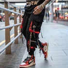 Брюки-карго мужские в стиле хип-хоп, повседневные свободные штаны для уличного танца с лентой, эластичные тренировочные штаны со множеством карманов, лето 2021