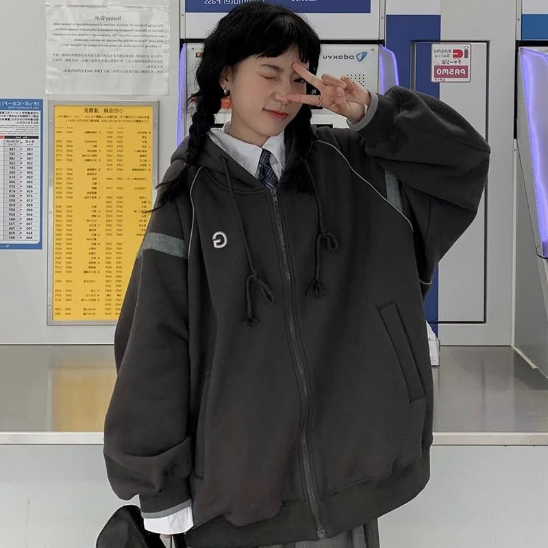 

Женский осенне-зимний свободный свитер с капюшоном и флисовой подкладкой