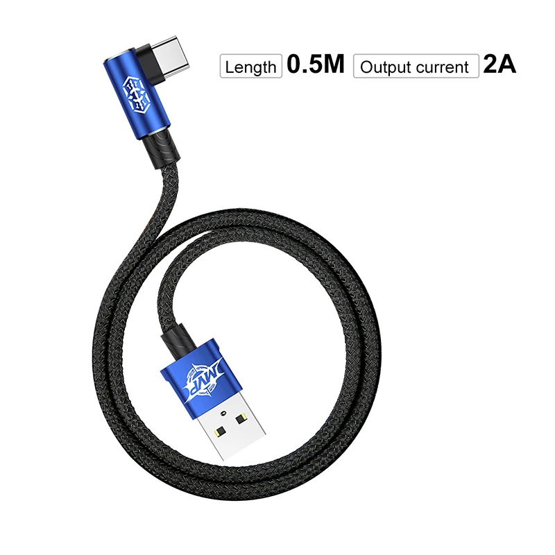 Baseus кабель usb type-C 90 градусов для Xiaomi huawei P10 type-C, зарядный провод для мобильного телефона samsung S8 USB-C, кабель для передачи данных - Название цвета: Blue 0.5M