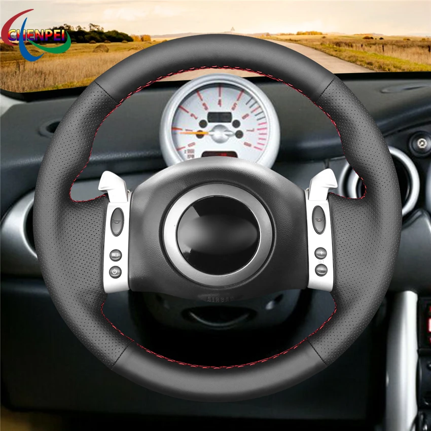 

DIY Non-slip Black Leather Car Steering Wheel Cover For Mini (Hatchback Mini R50 R52 R53) 2001-2006 Convertible 2004 2005-2008