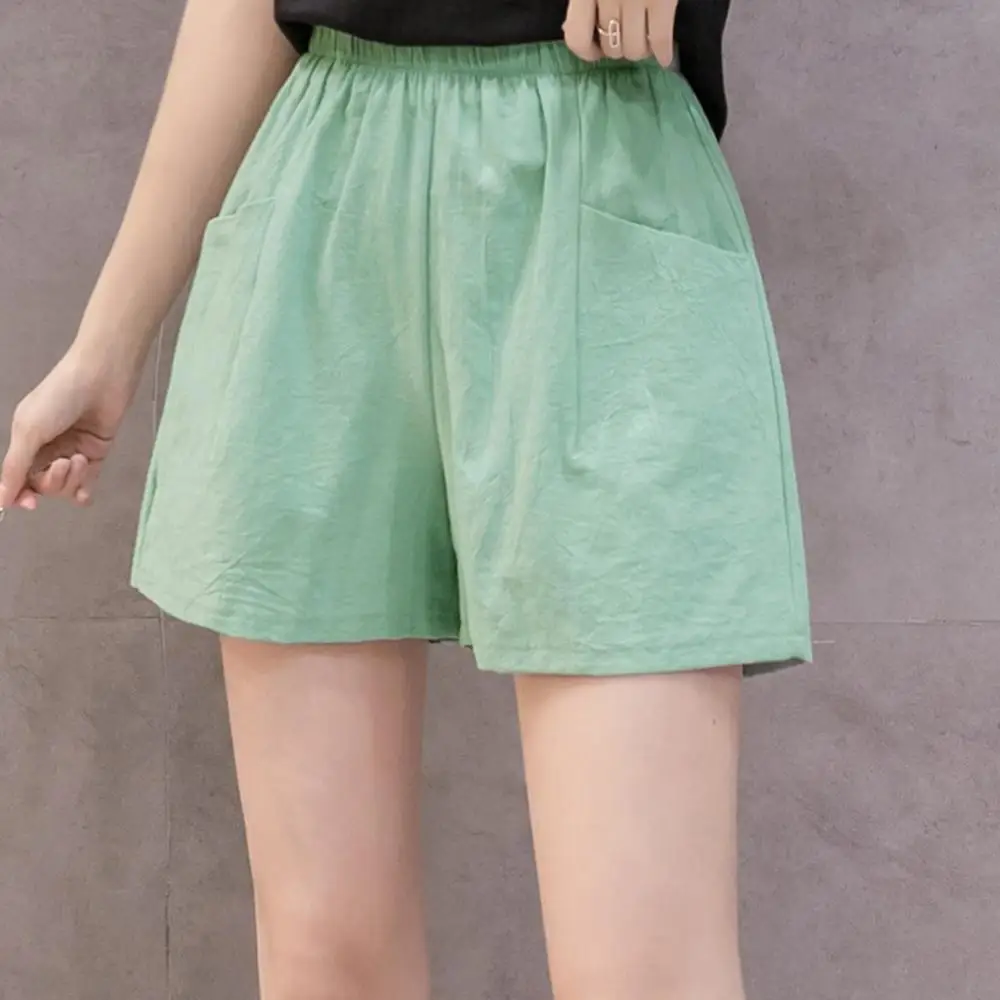

Women Shorts Solid Color High Wide Leg Harajuku Clothes Women Summer Elastic Girl Simple All-match Elegant Linen Short CD