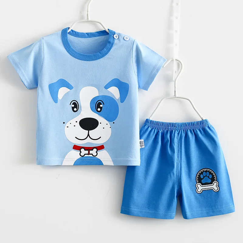 

New 2021 Summer Kids Boys Clothing Sets Cute Cartoon Print Short Sleeve O-Neck T-Shirt Tops with Shorts Baby Girls Pajamas Sets