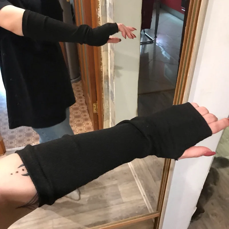 

New Unisex Mitten Oversleeve Women Driving Gloves Women Keep Warm Knitted Long Fingerless Gloves Girls Black Fashion Goth Gloves