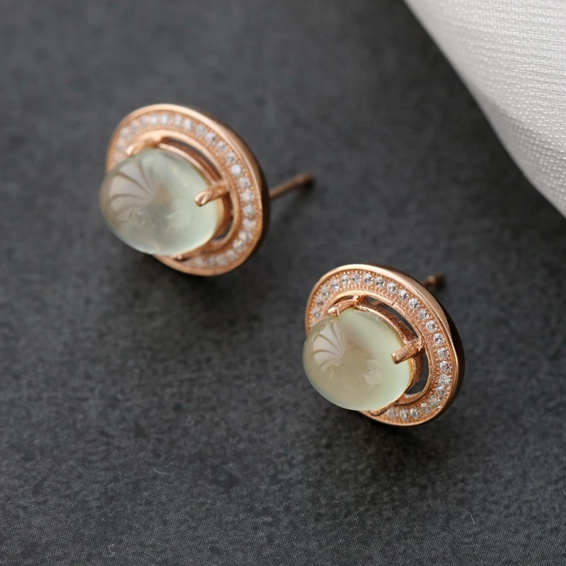 Серьги женские эллиптические из настоящего серебра 925 пробы с натуральным Пренит