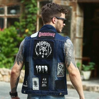 dimi hip hop sleeveless biker fashion men vest patches designer denim vest american streetwear slim fit