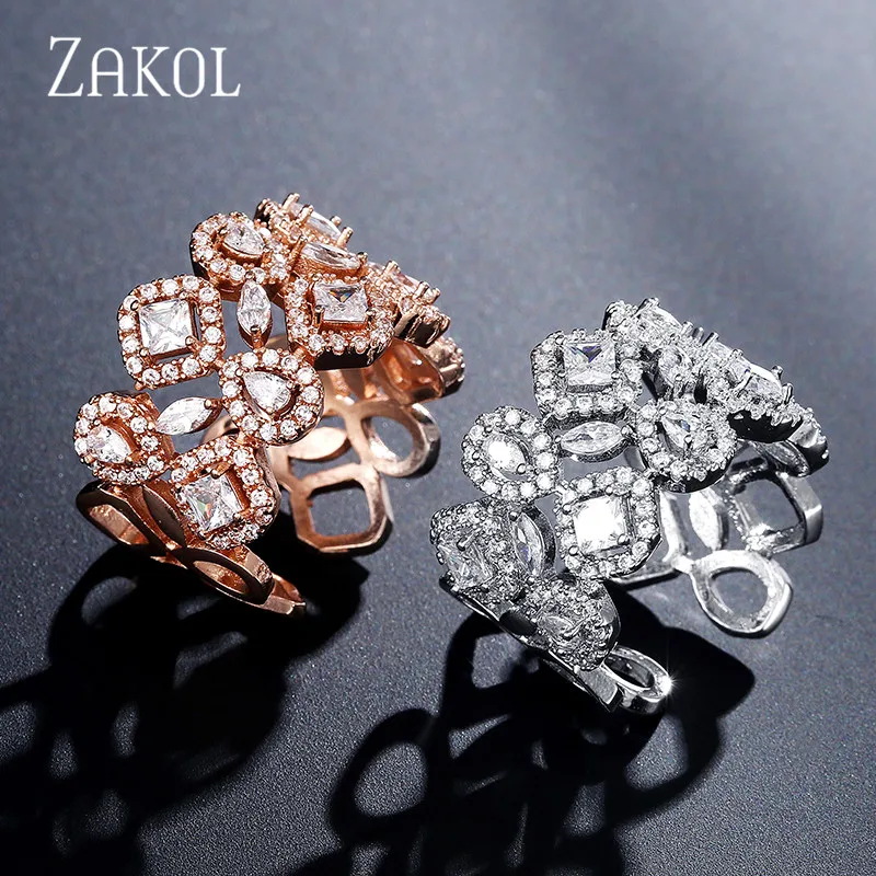 ZAKOL Роскошный белый золотой цвет геометрические формы кубического циркония