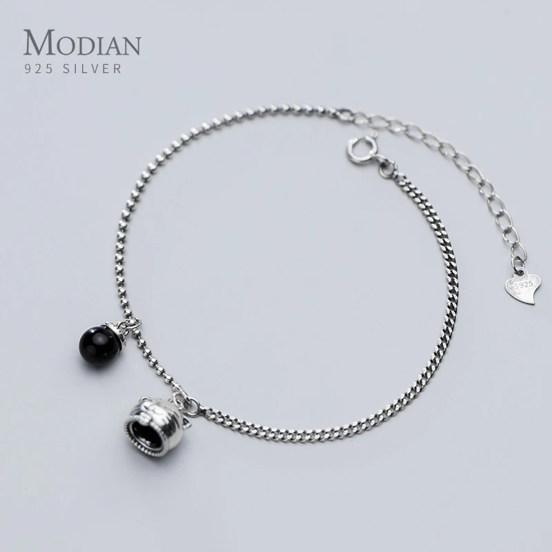 

Modian Cute Cat Pearl 925 Sterling Silver Retro Bracelet for Women Gift Irregular Long Chain Bracelet Original Fine Jewelry