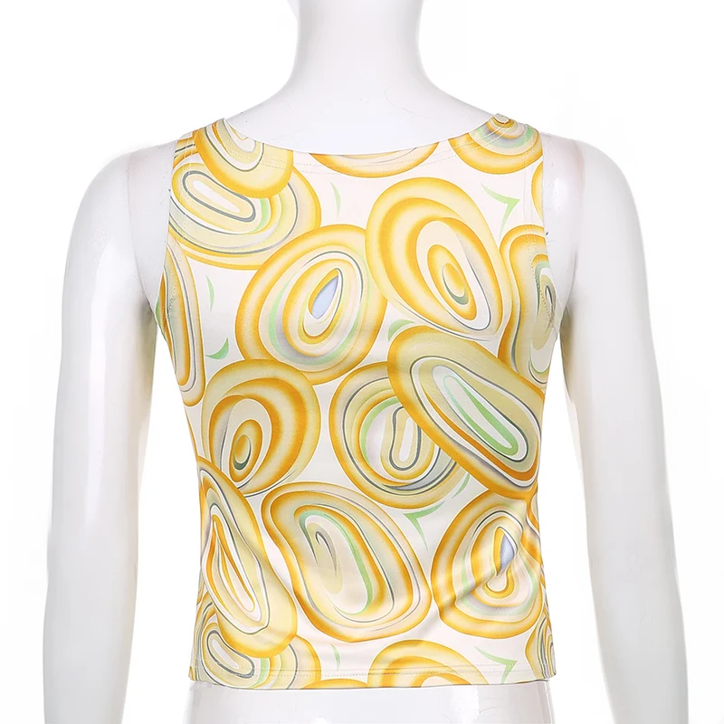 

Rockmore Tie Dye Crop Top Women Sleeveless Y2K Vintage Basic T Shirts Casual O Neck Off Shoulder Tank Top Yellow Fashion Summer