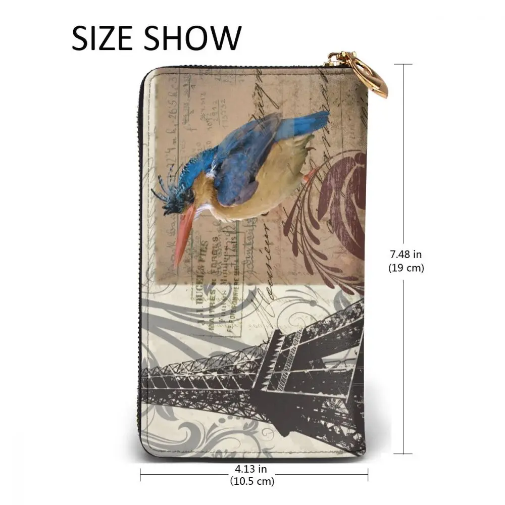 

Fashion Leather Wallet Paris Bird And Eiffel Tower Long Zipper Wallet Clutch Bag Purse for Woman Man Girls Boys