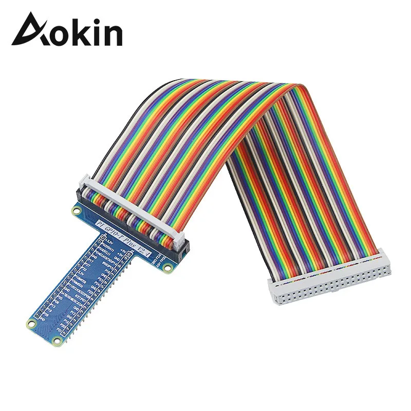 Плата расширения Aokin Raspberry Gpio T с 40-контактным разъемом Мама-мама Радужный кабель