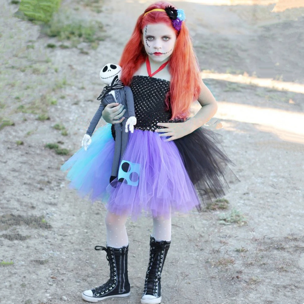 Nightmare Christmas Sally Tutu Dress with Flower Headband Girls Halloween Costume for Kids Tulle Carnival Party Dresses 1-14Y | Детская