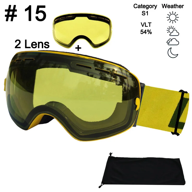 Color 15 With Lens LOCLE двойные линзы лыжные очки Анти-Туман UV400 сферические лыжные очки катание на лыжах Снег Сноуборд очки лыжные очки осветляющие линзы - Цвет: Color 15 With Lens