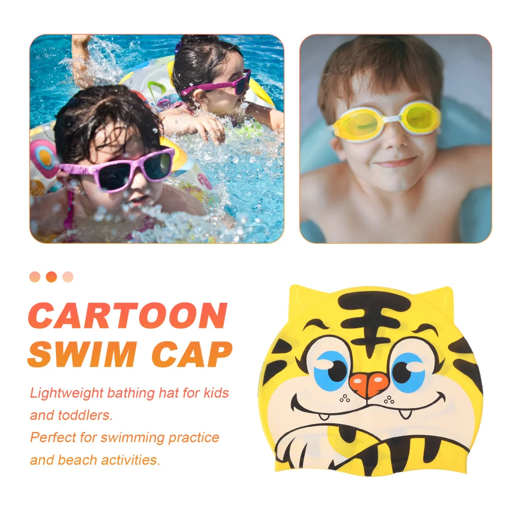 

2pcs Children Cartoon Tiger-shaped Silicone Swimming Hat Swim Cap Bathing Cap