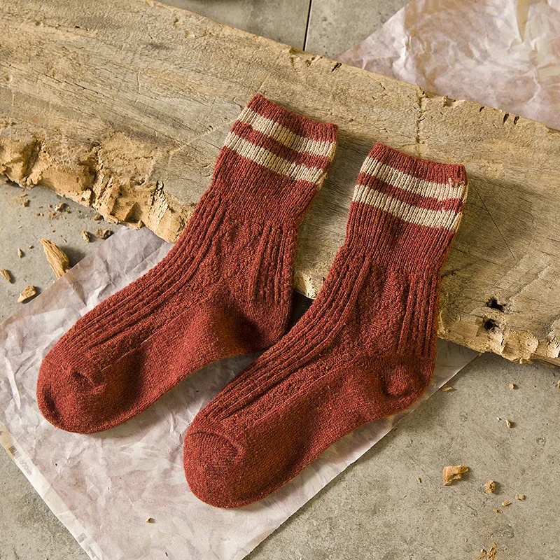 

Clearance Sale Autumn Winter Thicken Warmer Long Socks Women Striped Harajuku Retro Crew Sock Solid Cotton Knitting Wool Socks