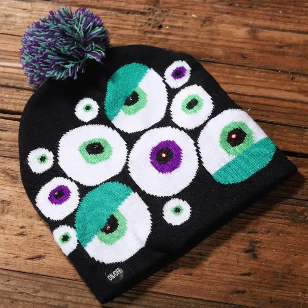 Halloween LED Light Up Hat Beanie Knit Warm Cap Children Adult Pumpkin Ghost Knit Beanie Holiday Hats Fun Party Costume Props