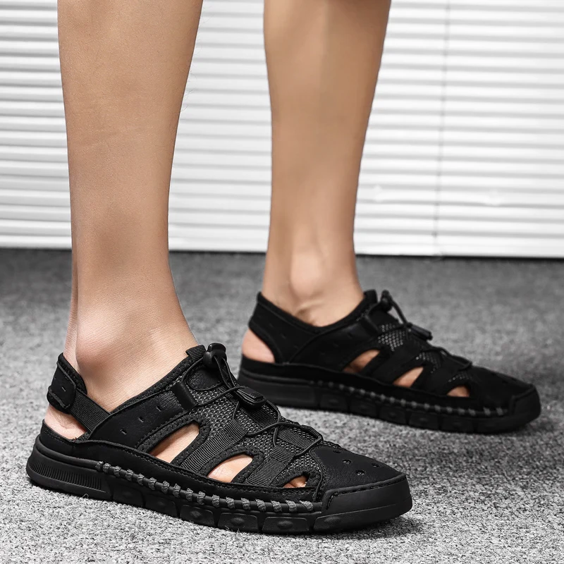 Высококачественная летняя модная мягкая обувь мужские сандалии из натуральной