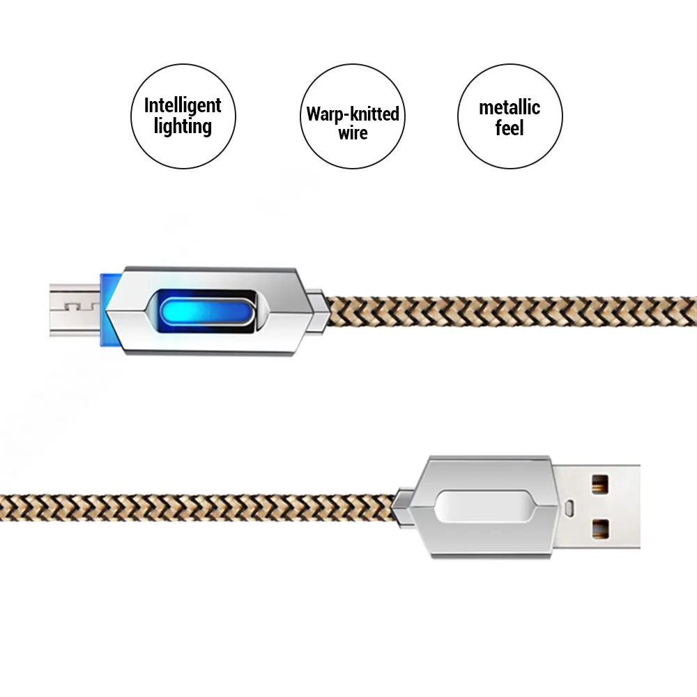 2.4A светодиодный кабель Micro US 1 м для быстрой зарядки нейлоновый USB передачи данных