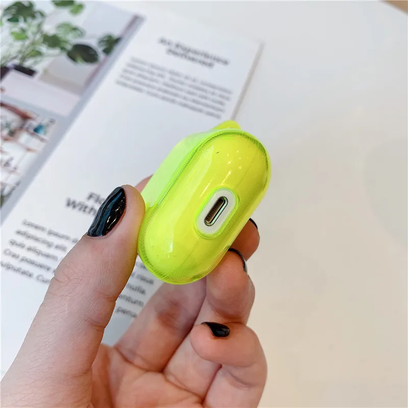 Простой флуоресцентный цветной чехол для Apple Airpods 2/1 модный симпатичный глянцевый
