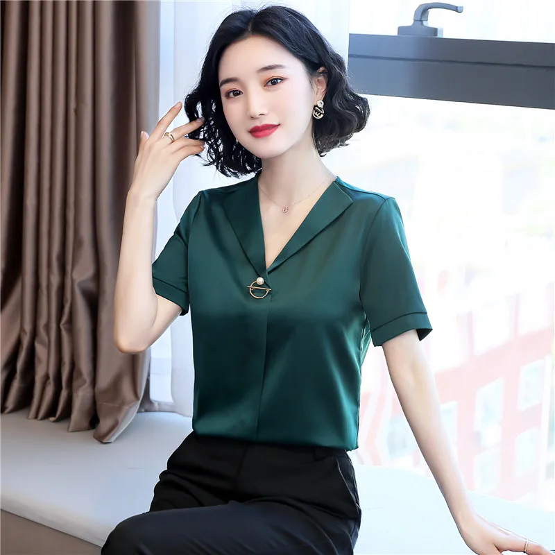 Женские шифоновые однотонные базовые мягкие зеленые блузки топы летний топ