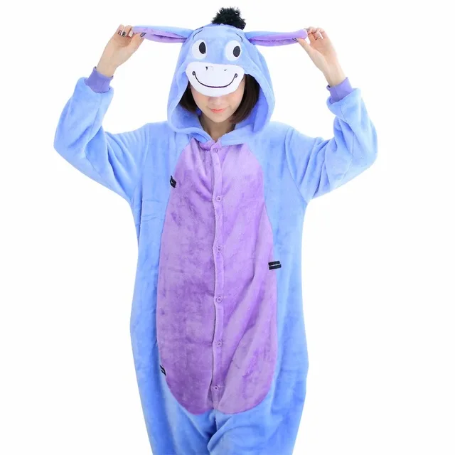 Donkey Зебра взрослых пижамы Все в одном Pyjama животных Костюм Косплэй Для женщин зимняя одежда милый мультфильм животных Единорог Пижамы для девочек кигуруми единорог пижама женская кегуруми кенгуруми для взрослых пижама - Цвет: Donkey