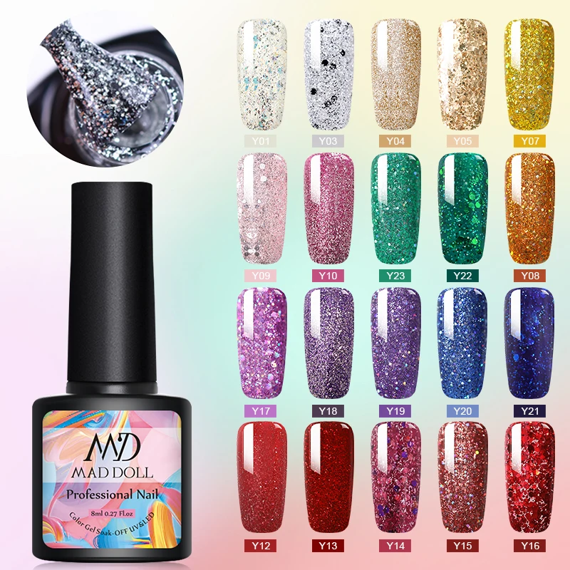 MAD DOLL 8 мл Блестящий Гель лак для ногтей блестки Хамелеон Ультрафиолетовый гель