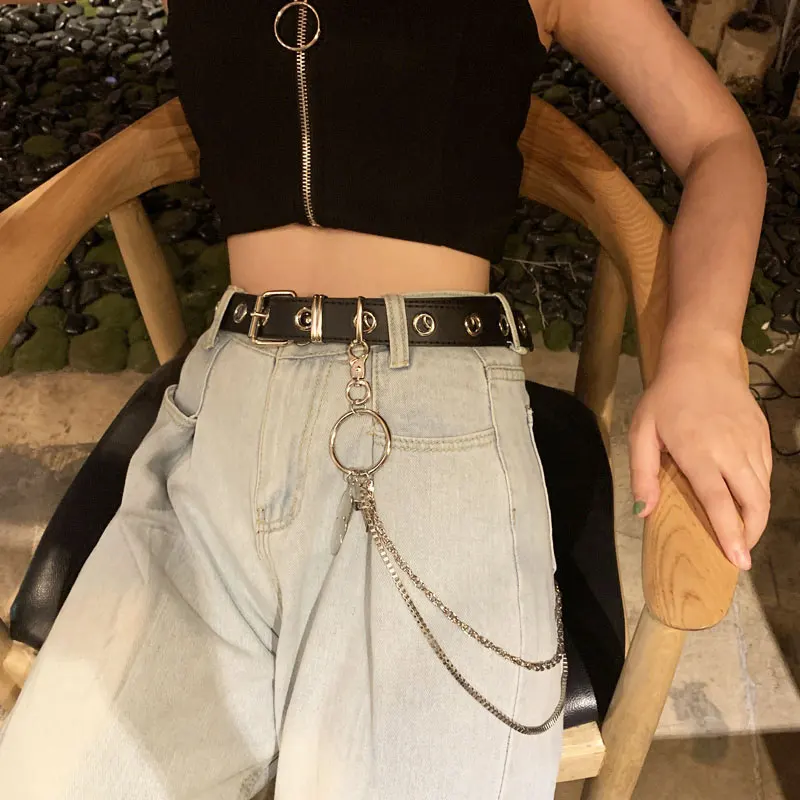 

Punk style full hole decorative belt fashion versatile Korean fashion belt women's non perforated pants belt chain