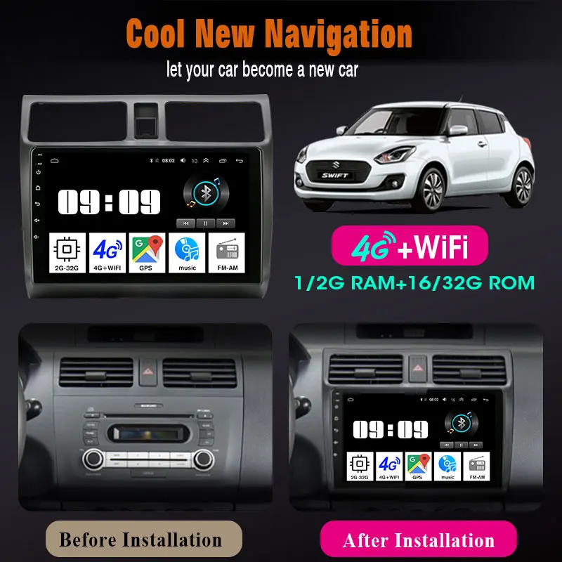 Автомагнитола 2DIN на Android 10 для Suzuki Swift 2005 2006 2007 2008-2010 мультимедийный видеоплеер