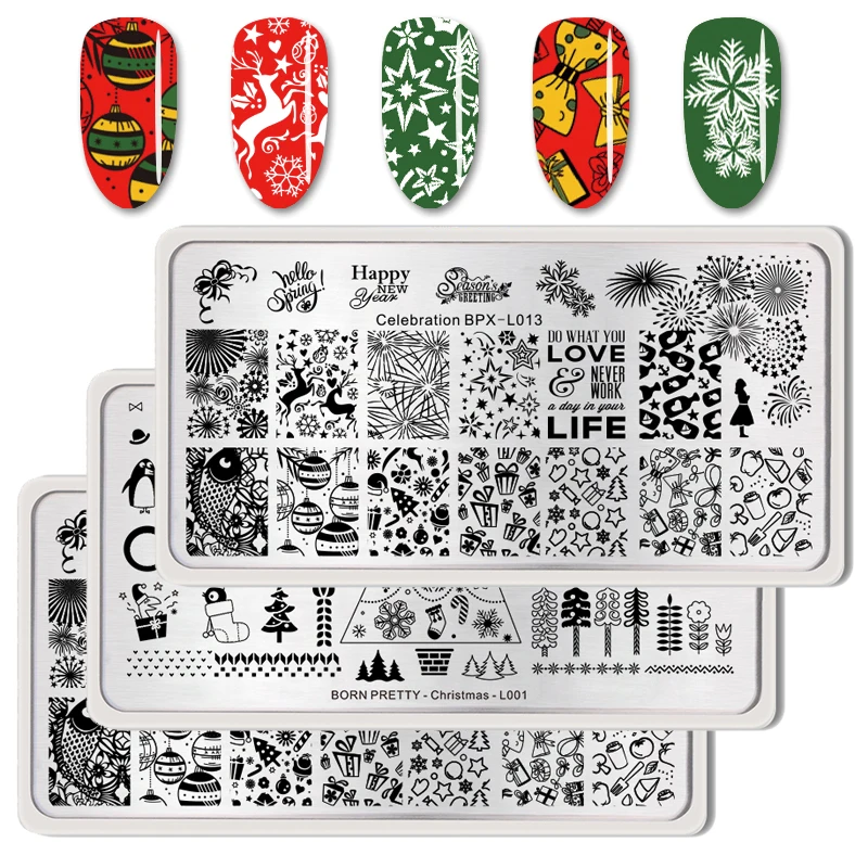 BORN PRETTY 3 шт./компл. Рождество тема ногтей штамповка шаблон снежинка изображения