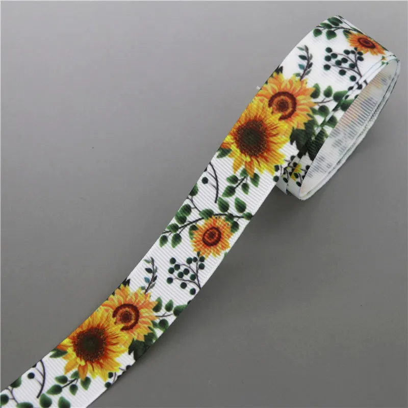 DHK 10 ярдов Подсолнух арбуз Печатный Grosgrain ленточный аксессуар бант для волос