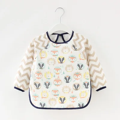 Cartoon Long Sleeve Baby Bibs Cotton Waterproof Reversible Bandana Bibs Children Eating Drawing Apron Baby Feeding Burp Cloth