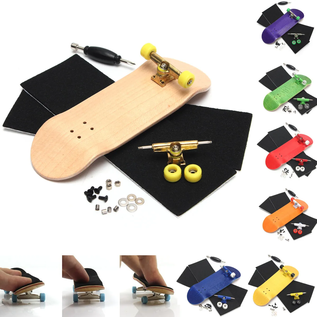

Basic Wooden Fingerboard Professional Finger SkateBoard Wood Fingerboars With Bearings Wheel Foam Tape Set 7 Colours