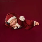 Детский Рождественский комбинезон + шапочка, красный костюм для новорожденных, реквизит для фотосессии, Рождественский костюм, одежда для фотосъемки