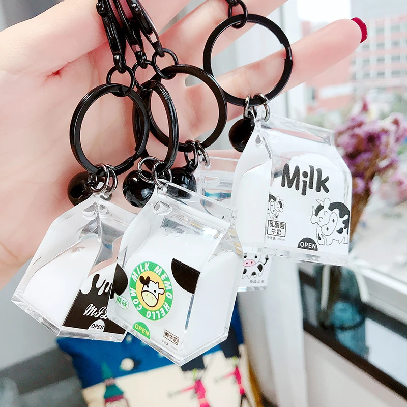 

Liquid Milk Box 3D Keychain Transparent Acrylic Fashion Drink Key Chains Boy Girl Bag Backpack Pendant Keyring Gifts Accessories